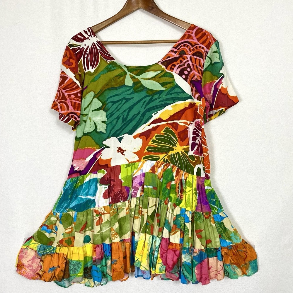 Jams World Sz Large Hattie Dress Mini Floral Tropical Vacation Resort Beach Art - Picture 4 of 4